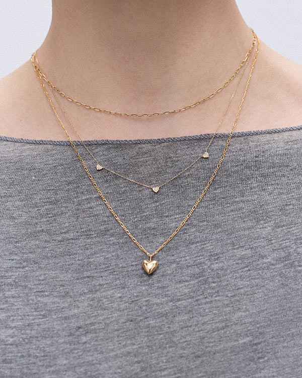 Paperclip Chain, Heart Diamond Station Necklace, Figaro Chain, Medium Heart Chain