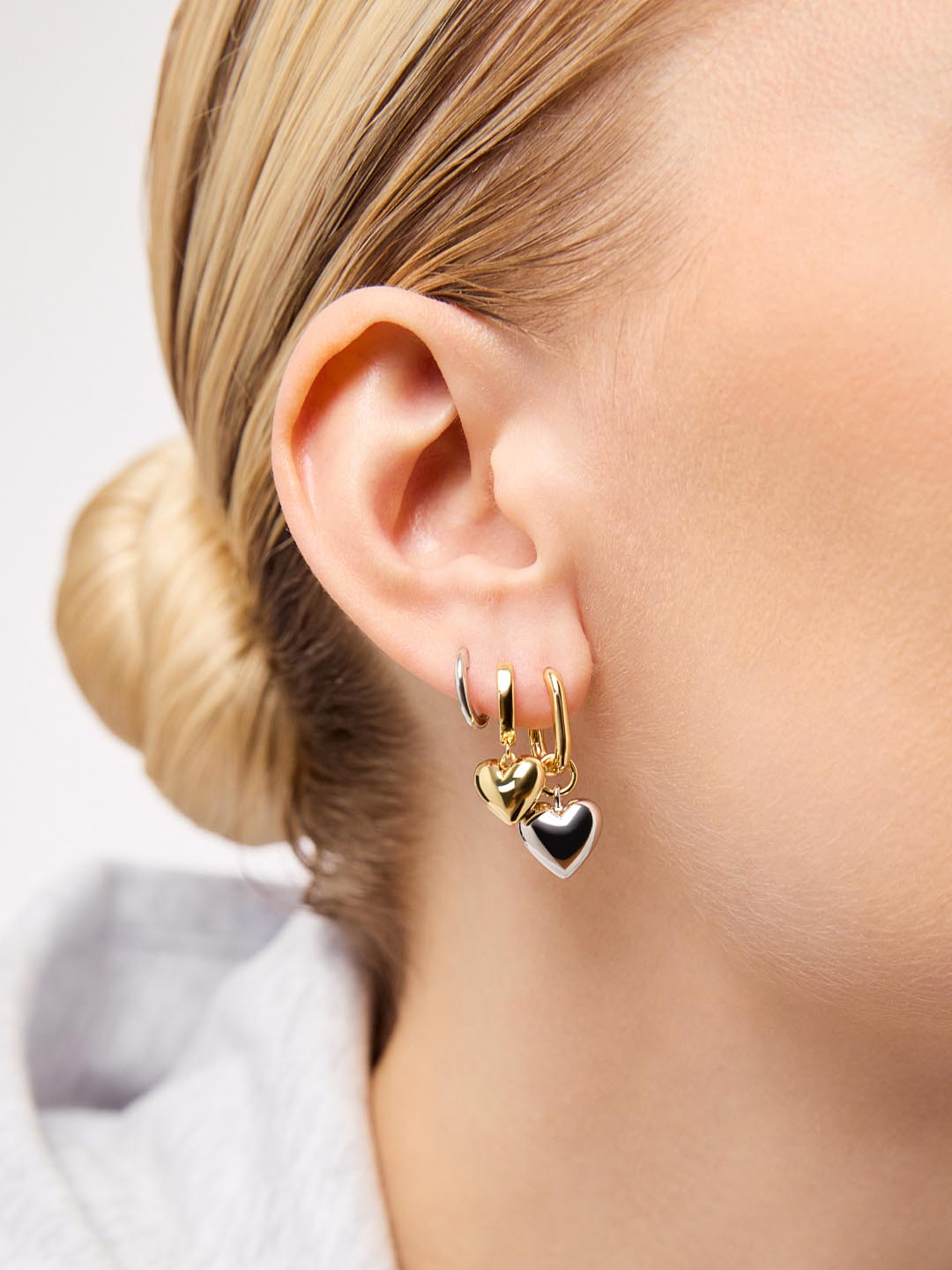 Heart Earrings Dangle Gold Hoop Earrings Puffy Heart Earrings Ana