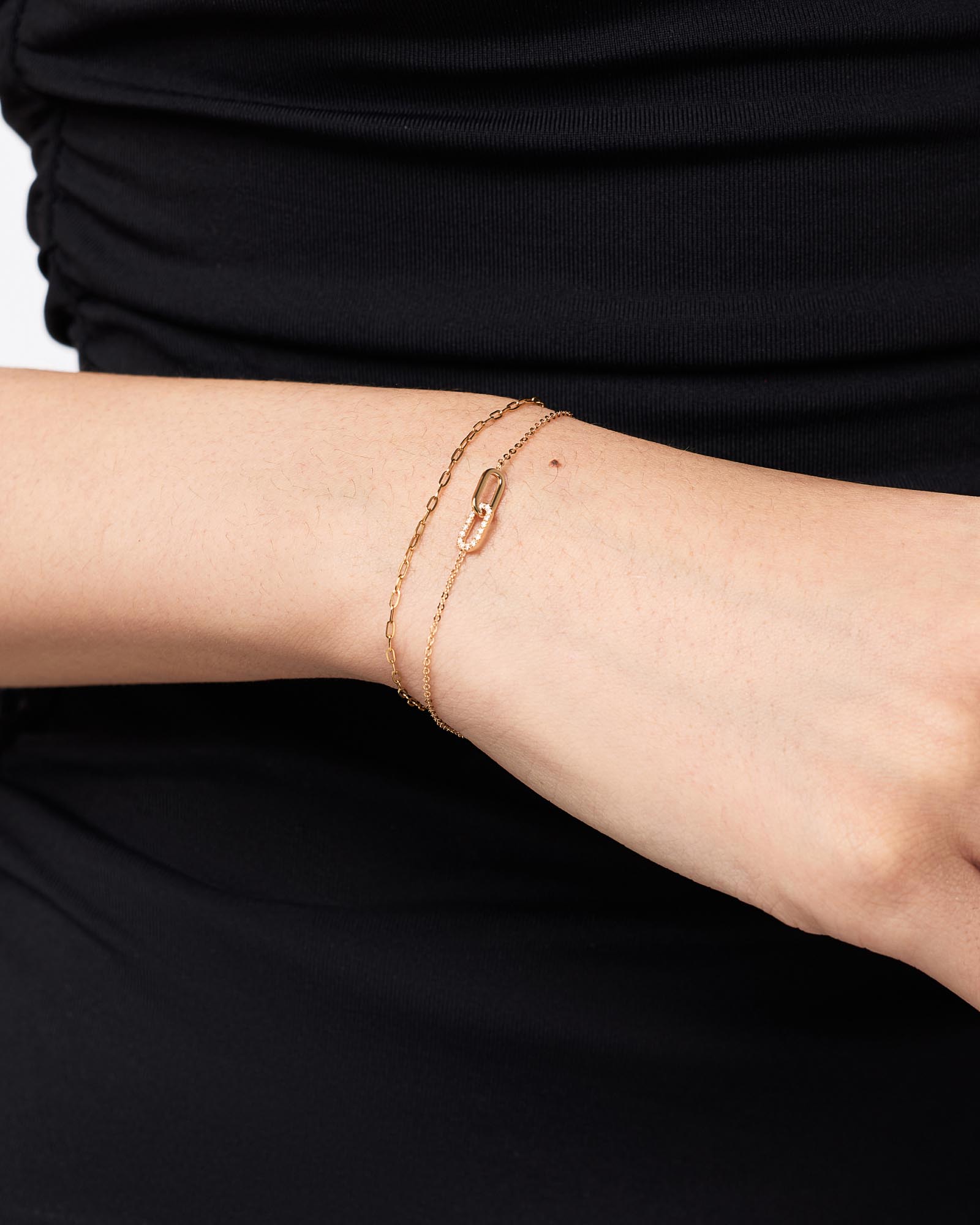 Solid Gold Diamond Link Bracelet & Gold Paperclip Bracelet