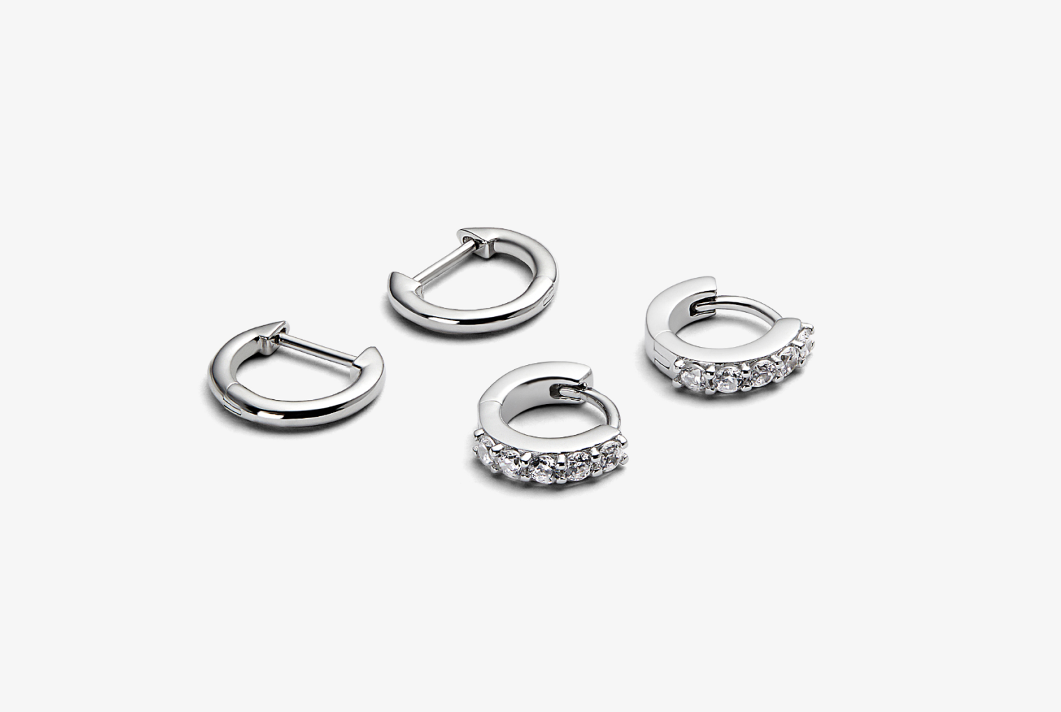 sterling silver huggie hoop earrings with cubic zirconia