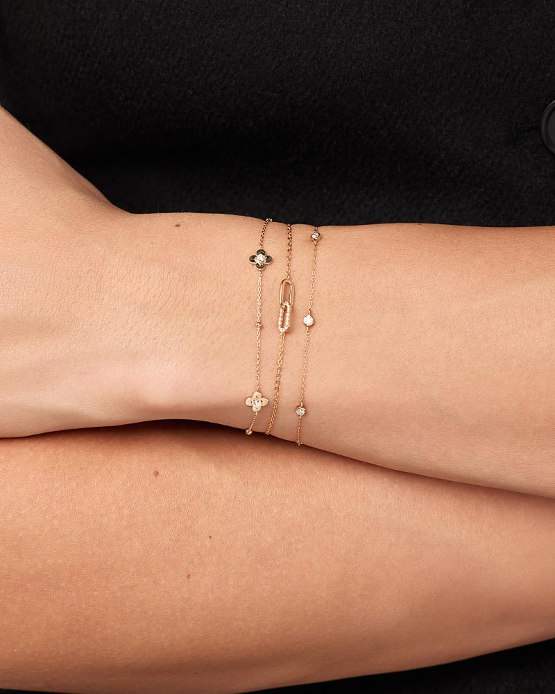 Mini Flower Station Bracelet & Diamond Link Bracelet, Diamond Station Bracelet