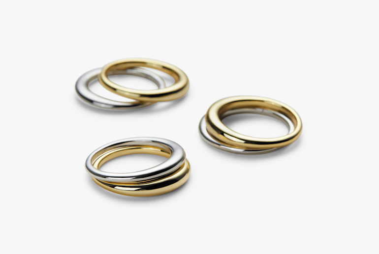silver and gold simple band rings