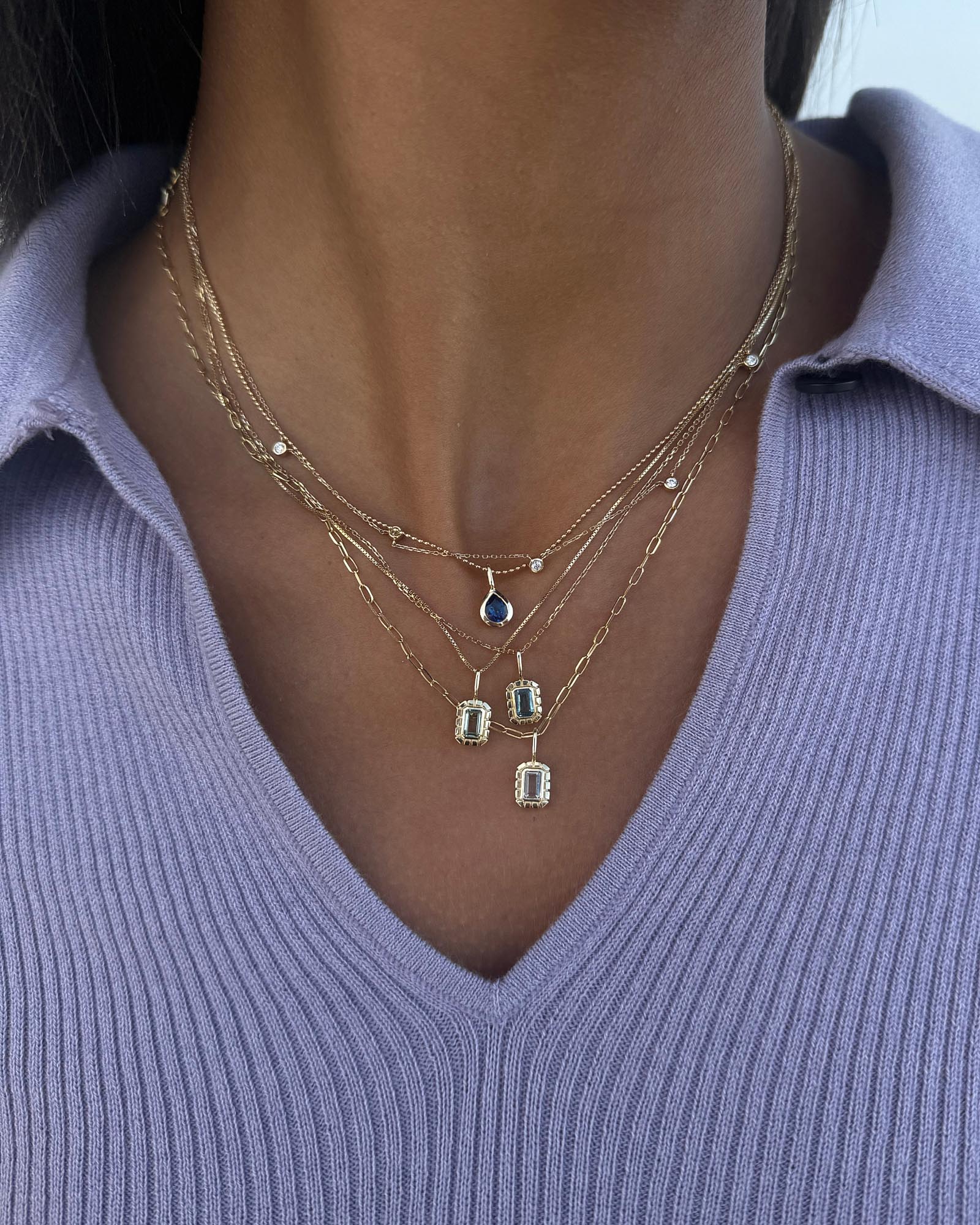 Heirloom Charm & Diamond Station Necklace, Teardrop Charm Necklace, Heirloom Charm Necklace, Paperclip Necklace