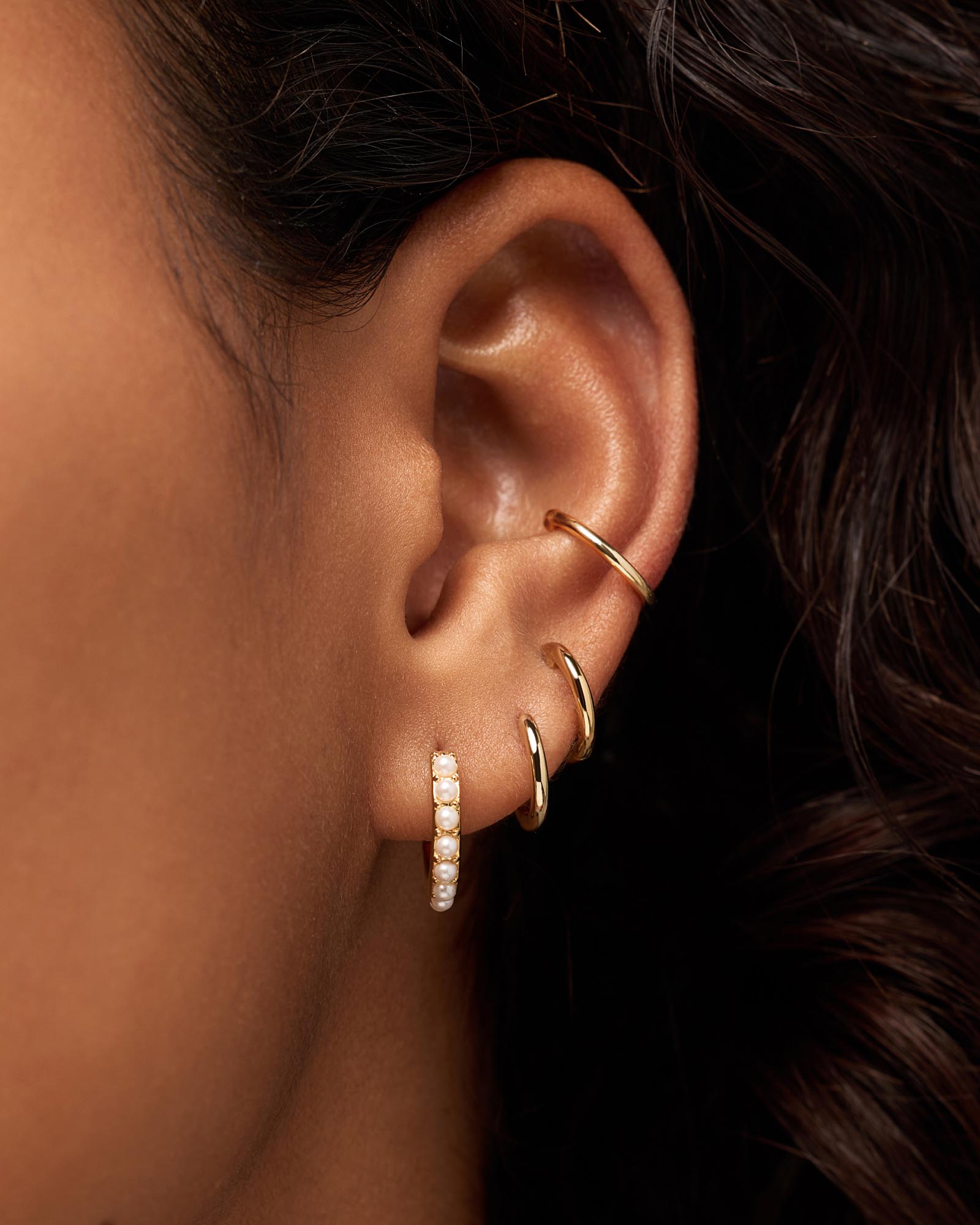 Ashley Medium & Mini Huggie Hoops, Simple Ear Cuff