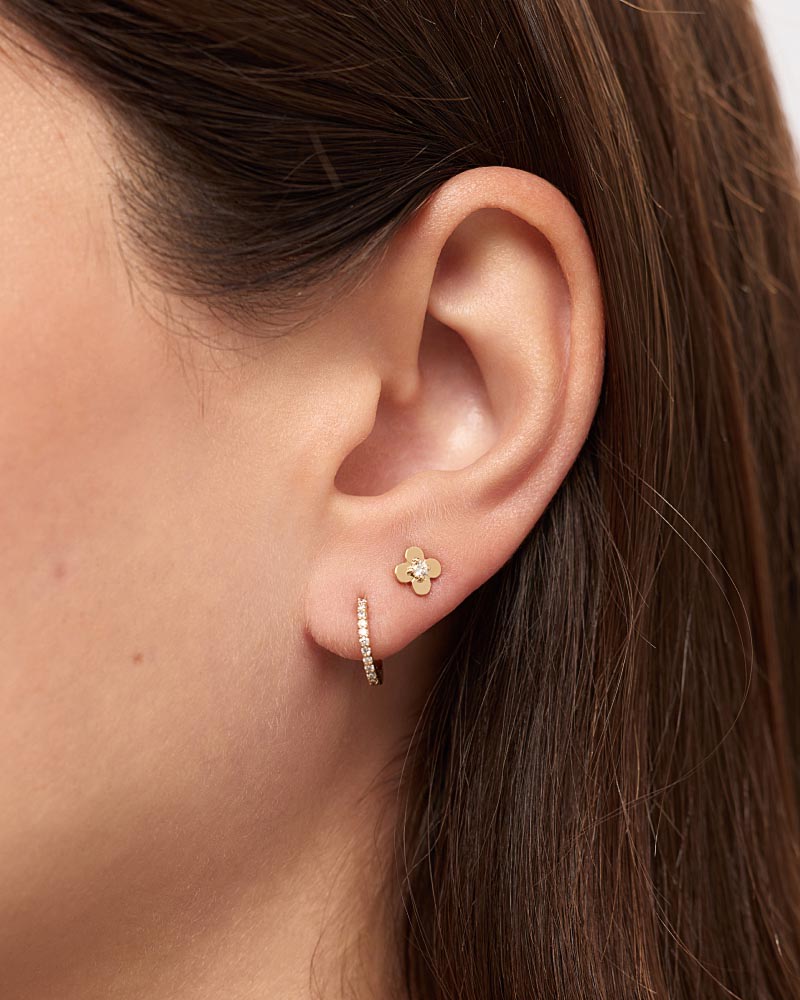 Mini Flower Studs & Diamond Huggie Hoops