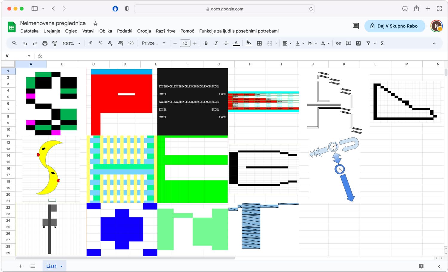 Results from the Excel typography workshop at University of Seoul, 2022