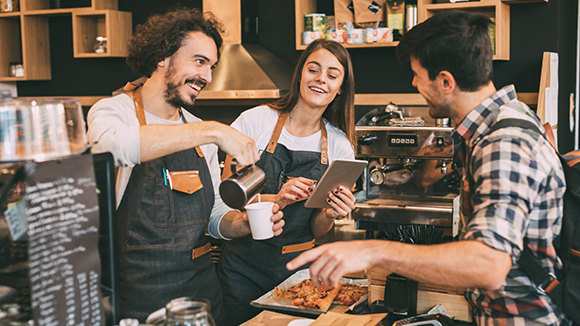 cafe staff around counter