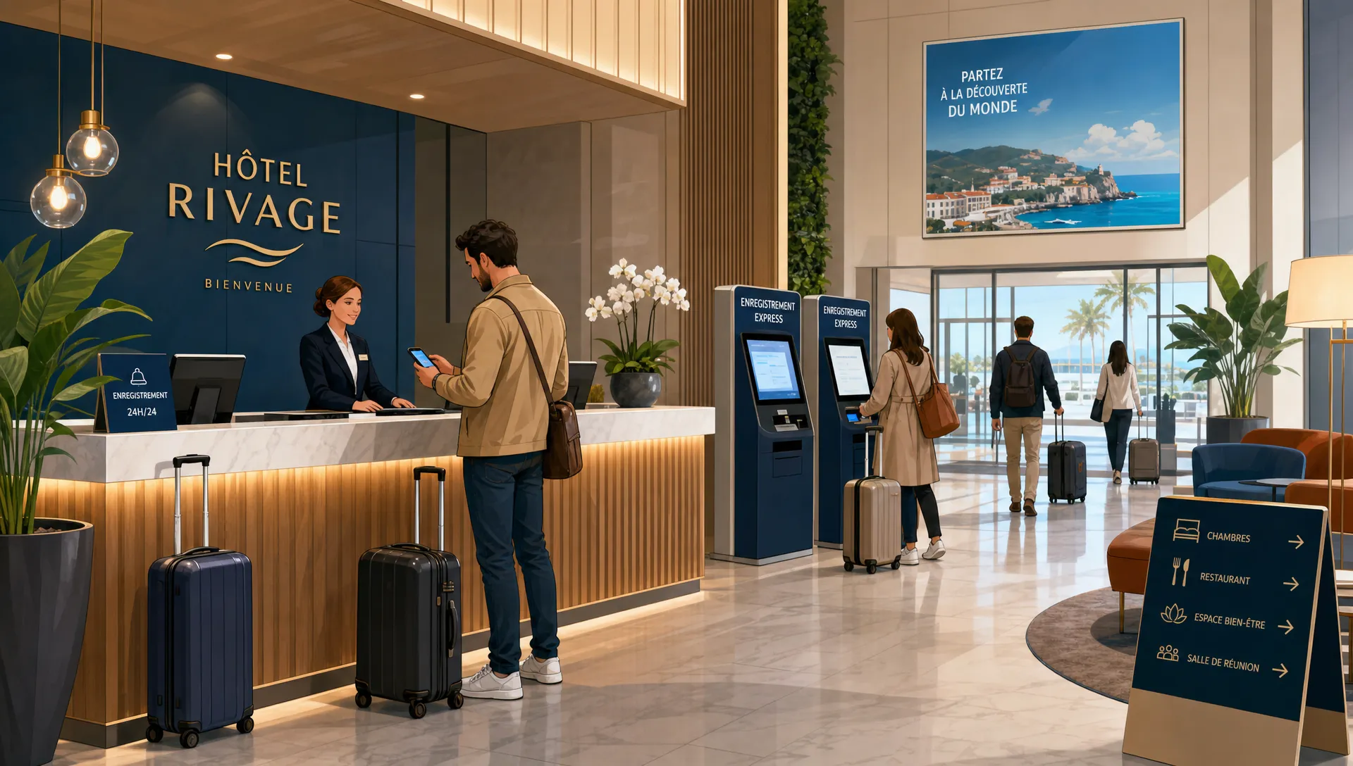 Une personne compare une réservation Booking sur mobile avec une page de cashback, en gardant le paiement dans le même navigateur pour éviter une perte de tracking.