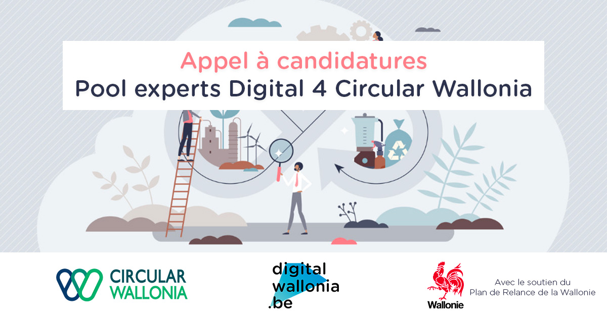 Visuel Appel à candidatures. Pool experts Digital 4 Circular Wallonia