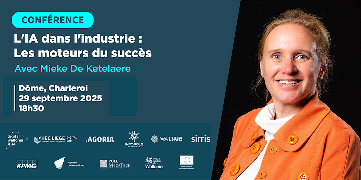 Conférence " L'IA dans l'industrie : les moteurs du succès " de Mieke De Ketelaere's banner