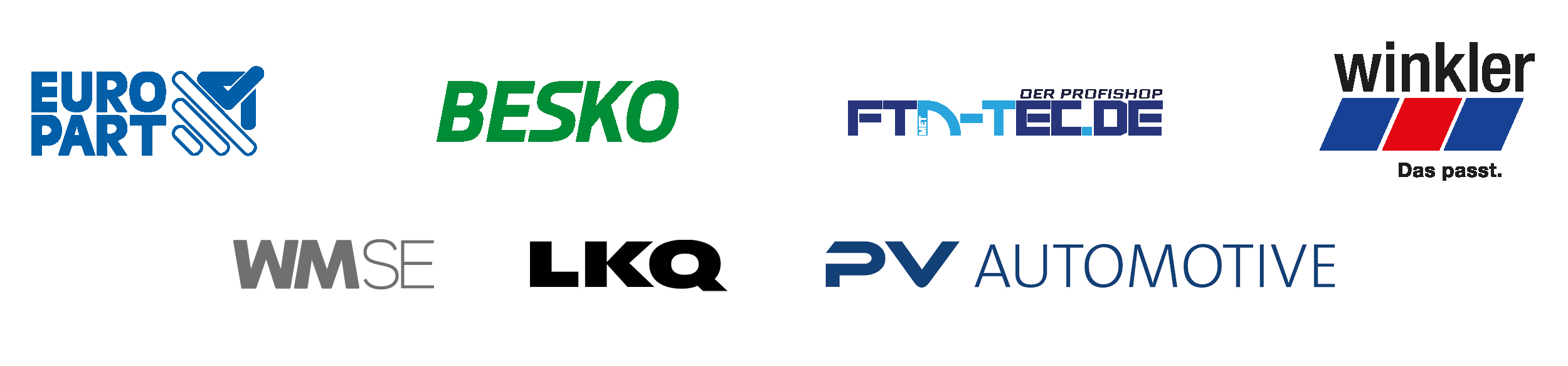 Logos von Europart, Besko, FTD-Tec.de, Winkler, WM SE, LKQ, PV Automotive.