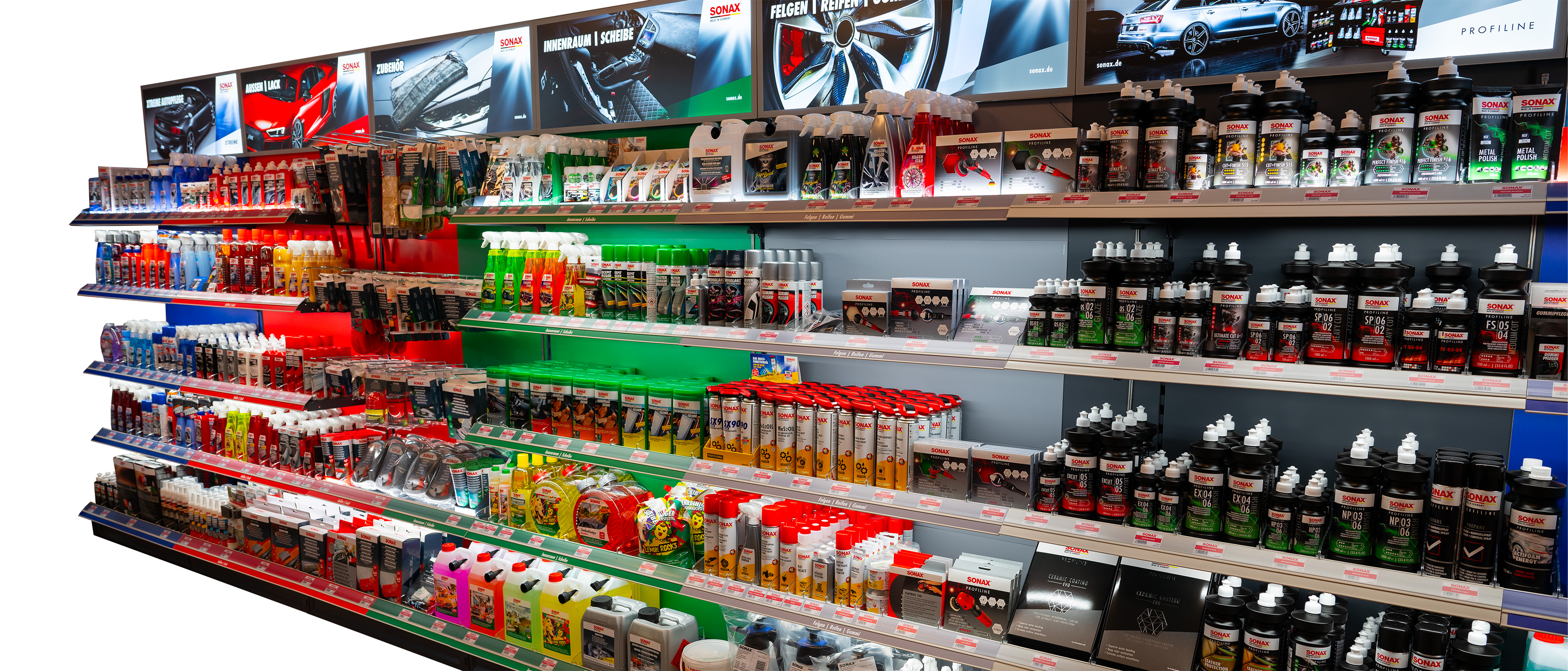 Verkaufsregal mit SONAX Produkten 