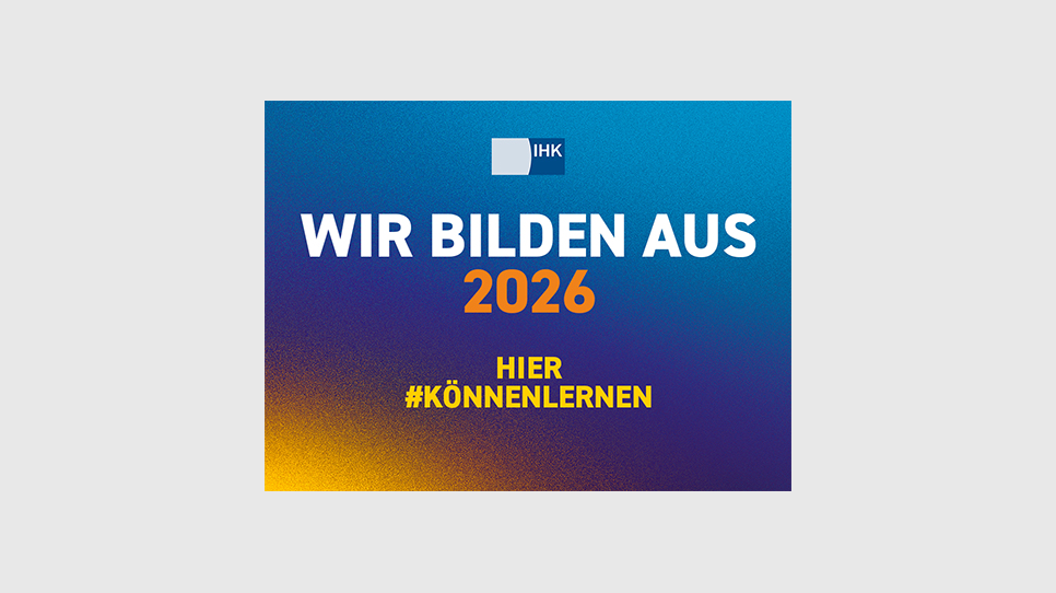 Das IHK Logo mit dem Schriftzug "Wir bilden aus 2026 - hier #könnenlernen"