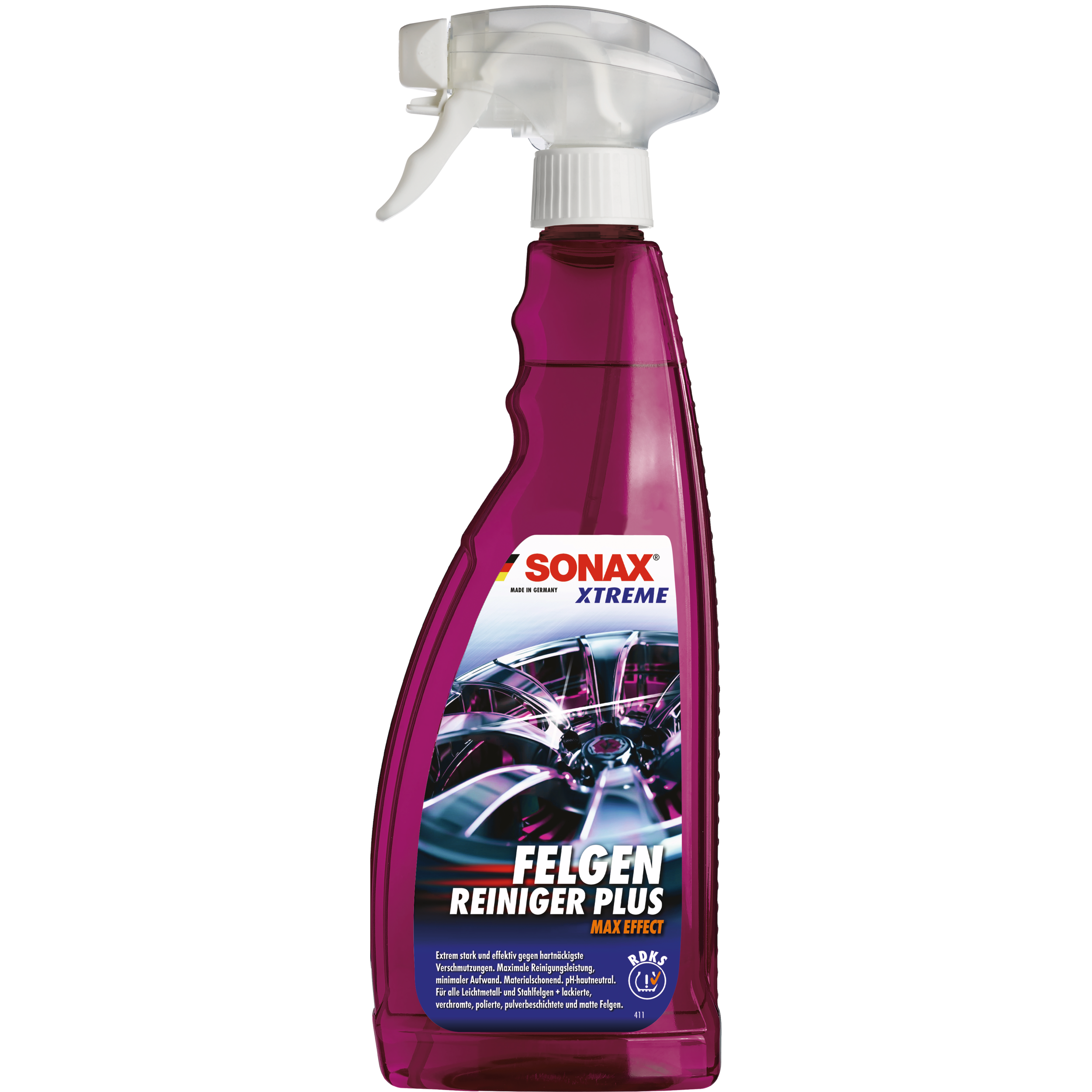 Der neue „Sonax Xtreme Felgenreiniger Plus“ wird der 500-ml-Sprühflasche sowie der 750-ml-Sprühflasche in der neuen violetten Aufmachung angeboten. 