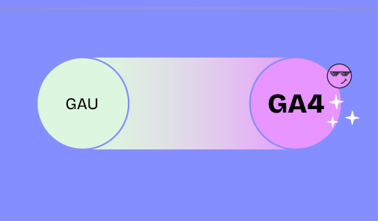 A circle labeled GAU transforming into a circle saying GA4.
