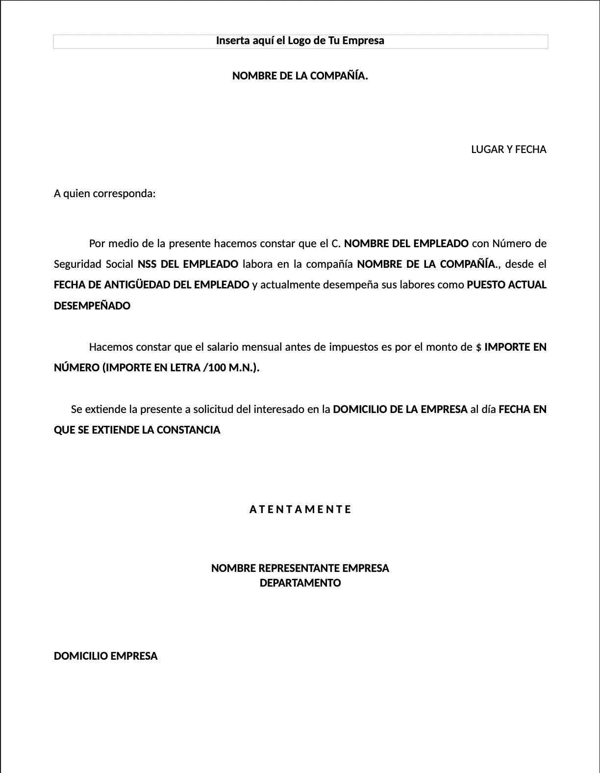 Constancia de Salarios y Antigüedad
