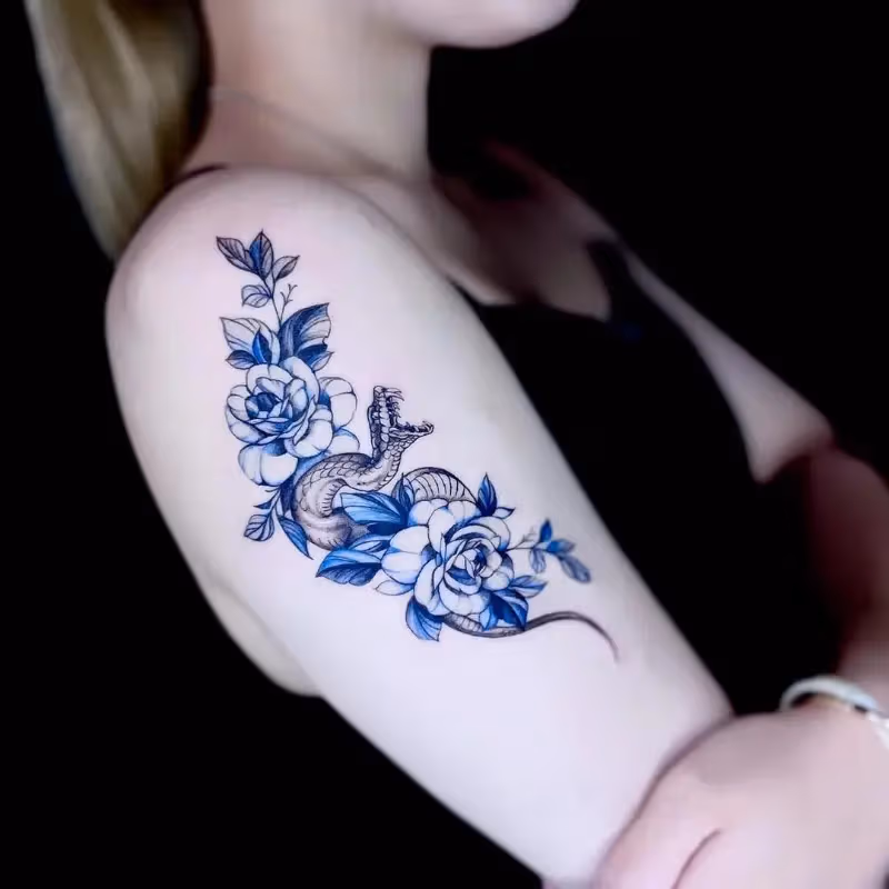 Snake and Rose Tattoo Design