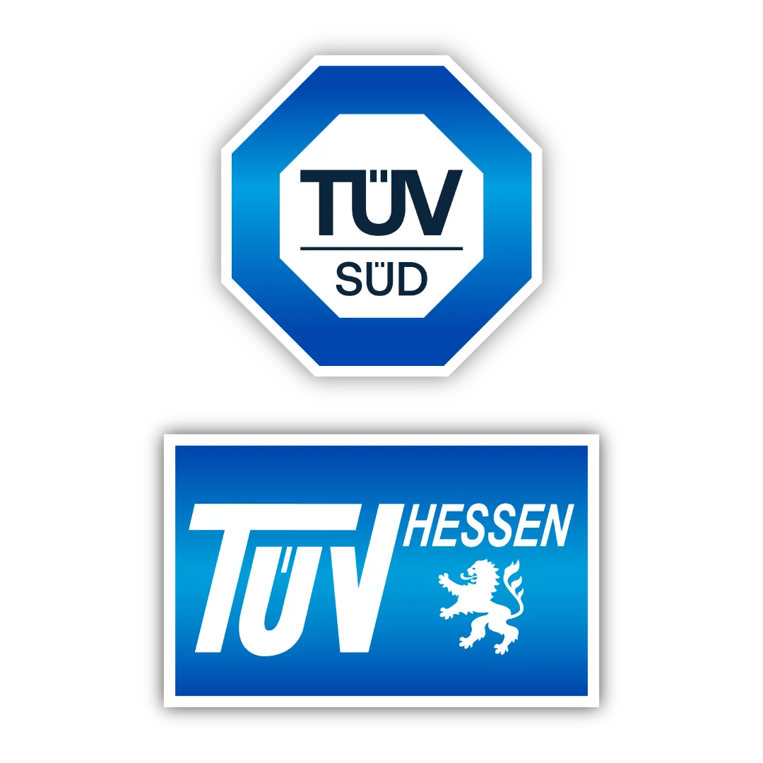 Das Bild zeigt das Logo des TÜV Süd und das Logo des TÜV Hessen.