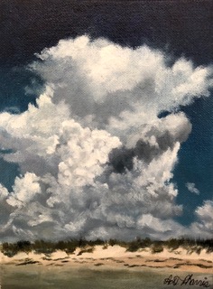 Painting of clouds over shell island