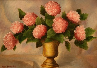 Class project: “Study of Hydrangeas in Metal Urn” Painting