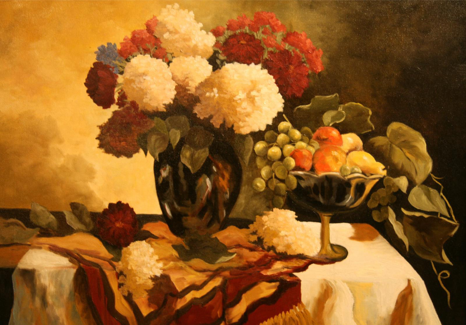 Study of Vase of Flowers with Fruit image