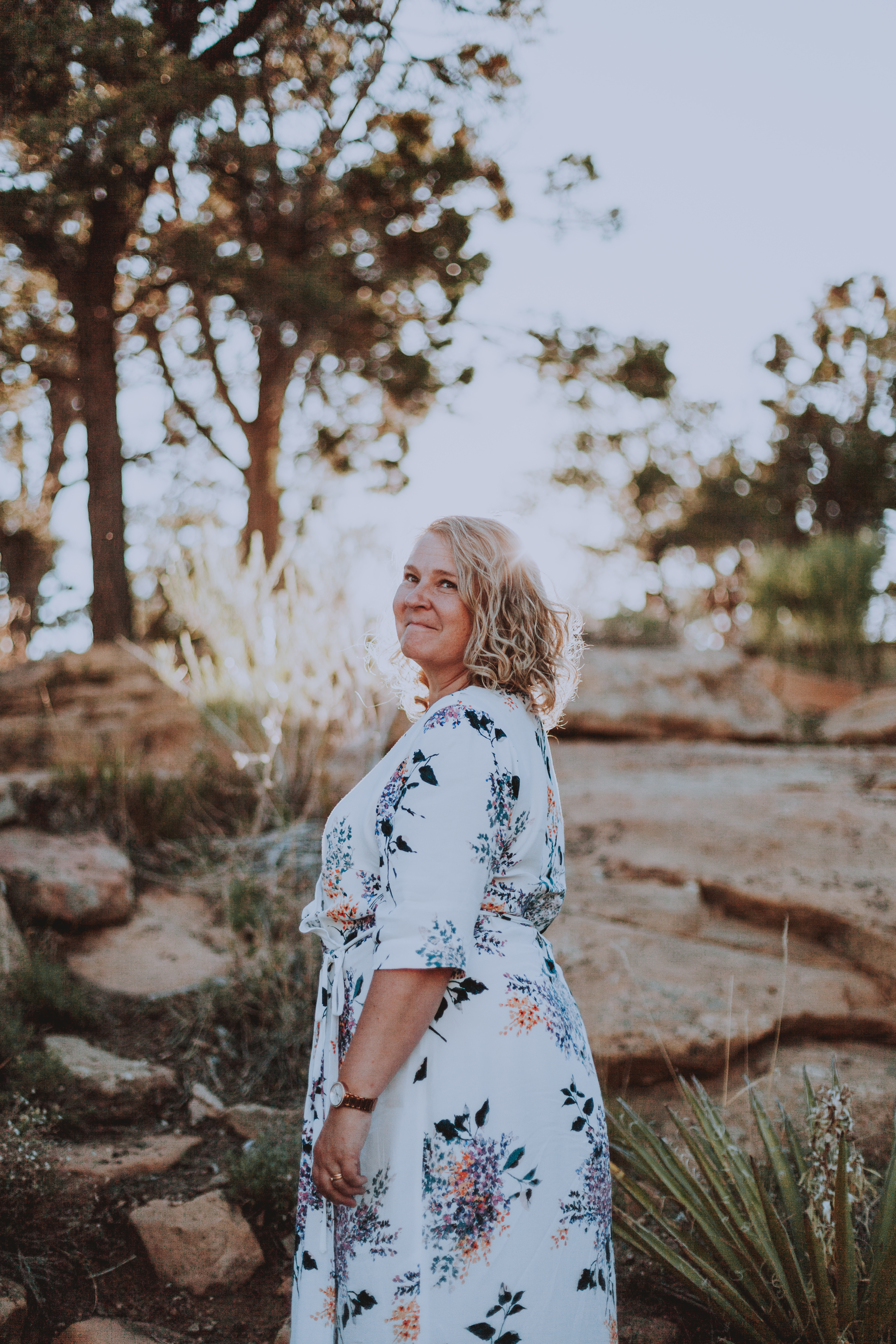 Woman standing in the evening sun in mesa verde national park, USA during a portrait photo shoot