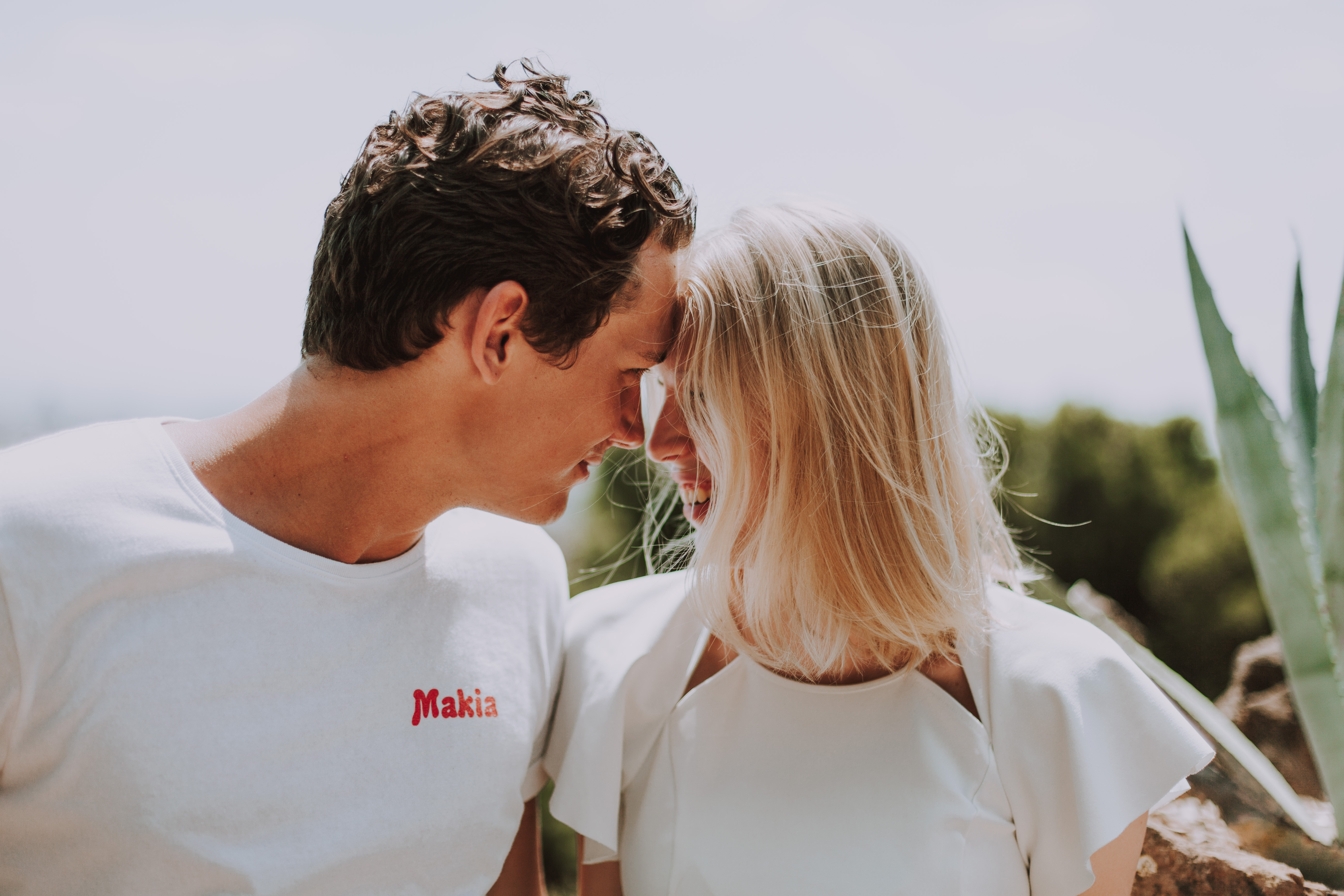 Couple looking at each other in Park de Guell Barcelona, Spain