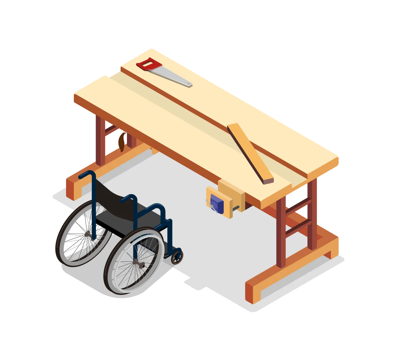 Wheel Chair Workbench Isometric Illustration