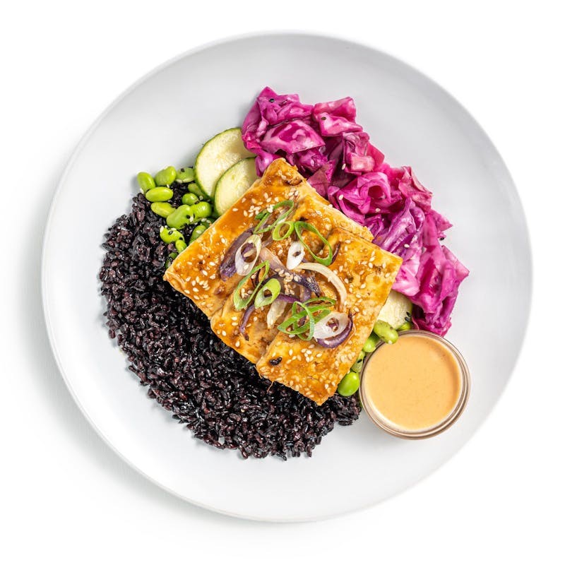 Sesame-Ginger Tofu Poke Bowl with Pickled Cabbage by Chef Emily Peck