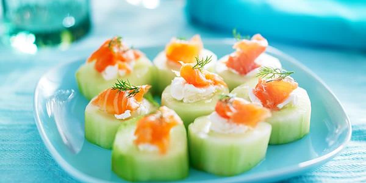 Smoked salmon on cucumber slices.jpg