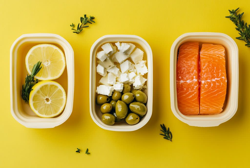 Mediterranean Diet Meal Plan - Salmon Feta Olives and Lemon