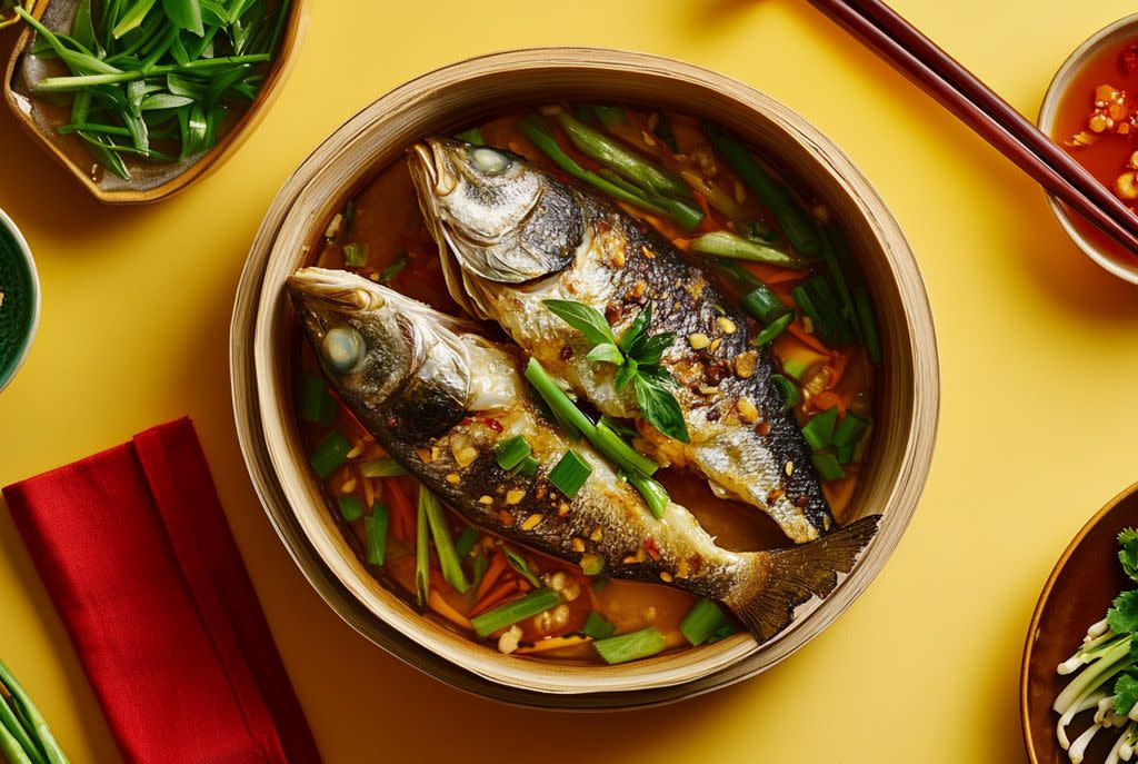 Lunar New Year Foods Whole Steamed Fish
