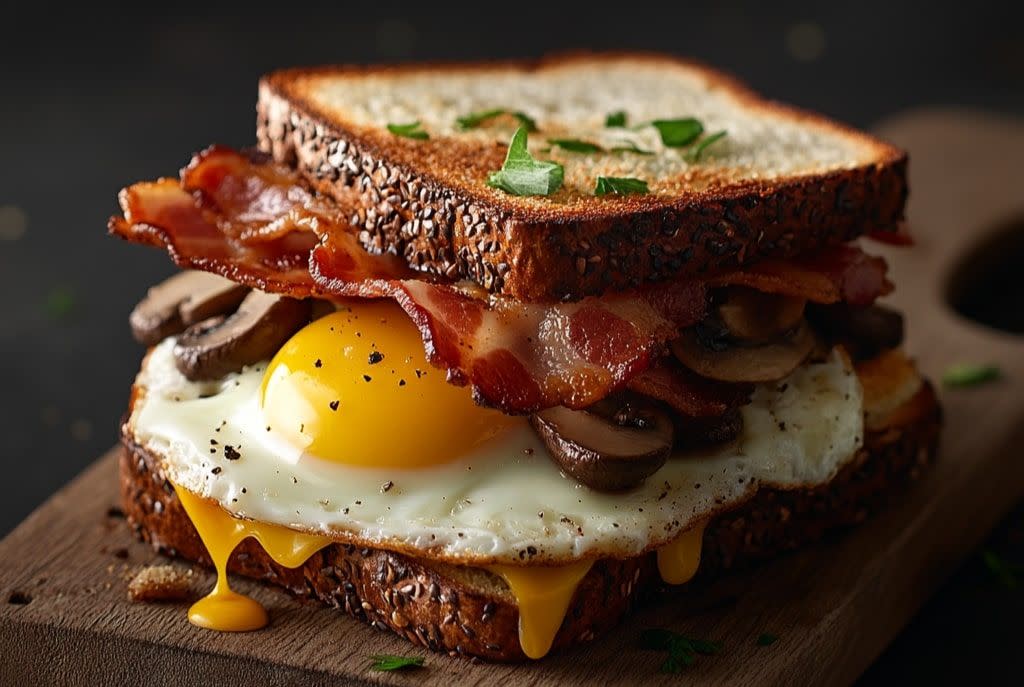 Keto-Friendly Recipes - Breakfast Sandwich with Eggs, Bacon & Veggies