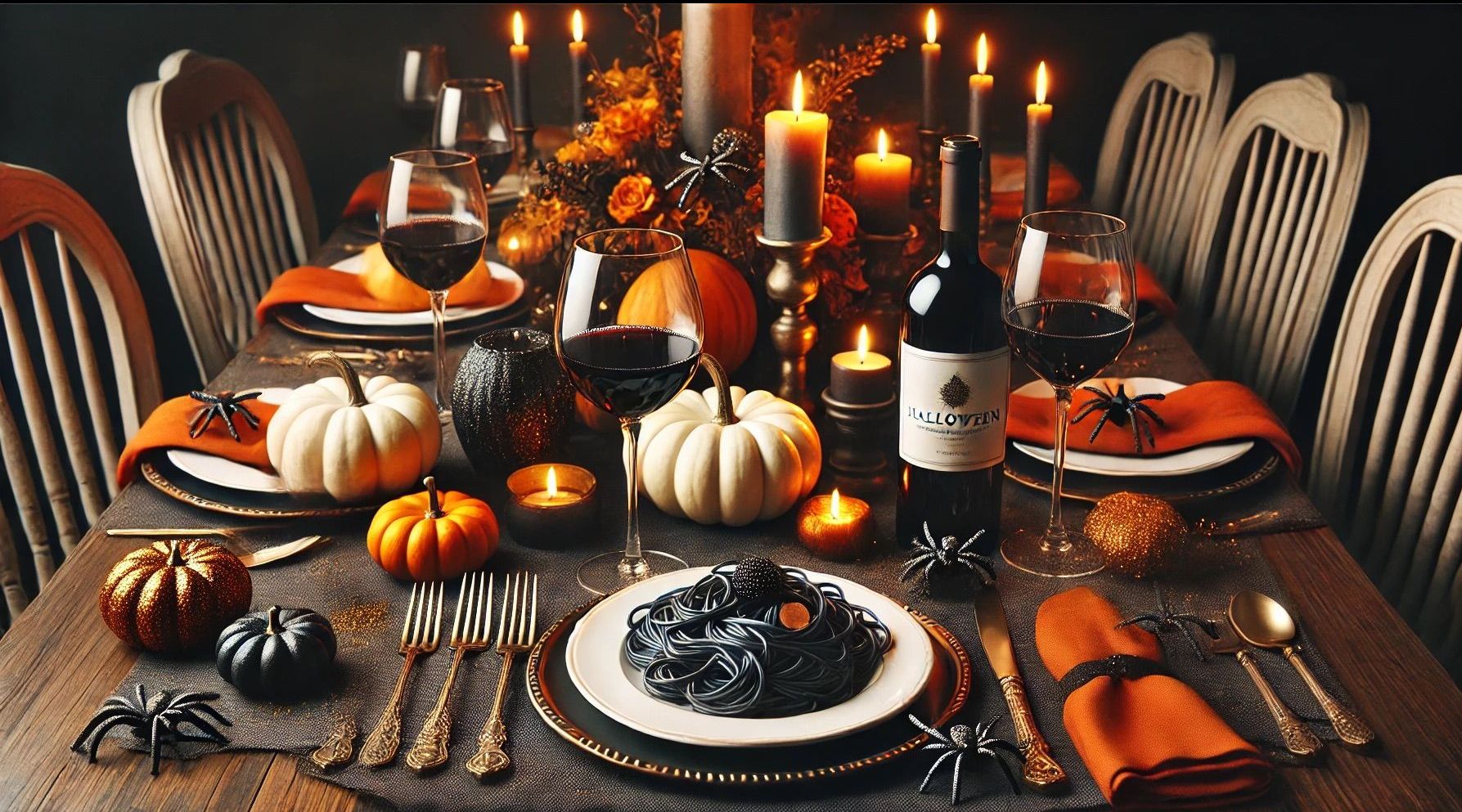 Elegant Halloween Dinner Party Table Scene