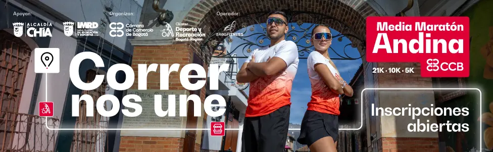 Banner inscríbete ya, de la Media Maratón Andina Edición Chía anunciando inscripciones abiertas