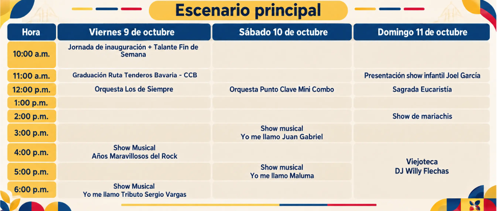 Imagen del cronograma del escenario principal del festival + Talante 2026