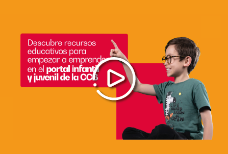 Imagen de video banner con fotografía de un niño con fondo naranja