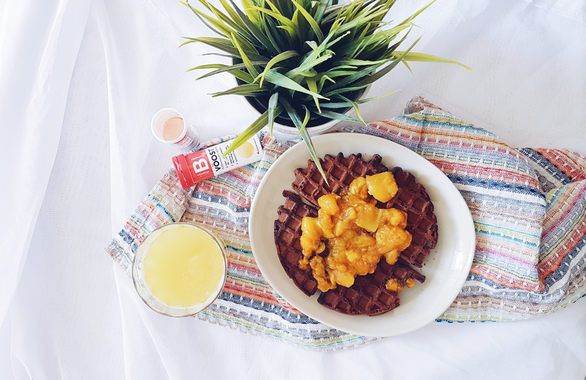 Vegan cacao & mango protein waffles by Natalie Tamara