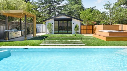 Backyard pool and grill area