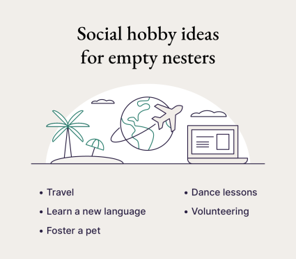 A graphic shows the top social hobbies for empty nesters.