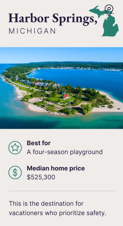 A photo of ​​Harbor Springs, Michigan, one of the best places to buy a vacation home.