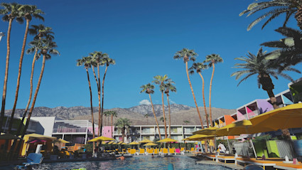 Poolside color and winter sun in Palm Springs reflect the city’s relaxed, design-forward energy for seasonal living.