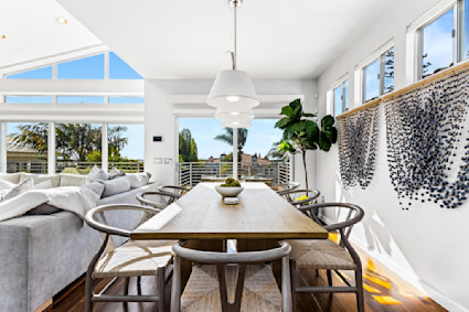 Sail Bay’s sunlit dining room and rooftop deck complement fall entertaining after a day in La Jolla.