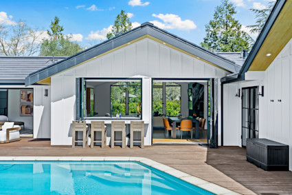 The outdoor pool and deck at Riesling in St. Helena offer a refreshing retreat—a peaceful counterpoint to lively wine tastings and summer events nearby.