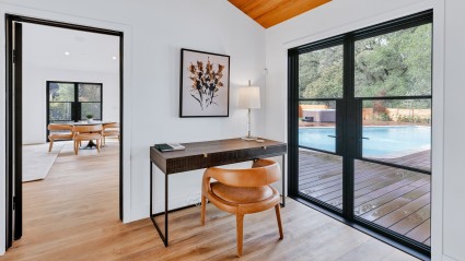 Desk that leads out to the pool