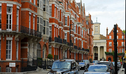 Historic, brick apartments in Mayfair, London. 