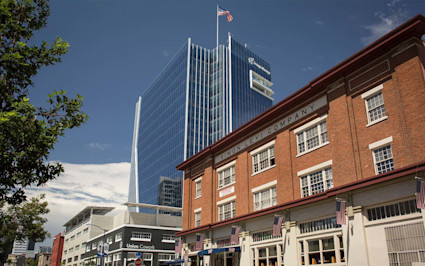 A photo shows a few buildings in East Village, one of the best neighborhoods in San Diego.