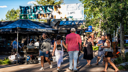 Pop up tents and booths set up during a festival in Aspen. 