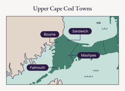 An illustrated map shows the area of upper Cape Cod.