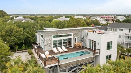 Aerial view of Sullivans Island second home rooftop deck